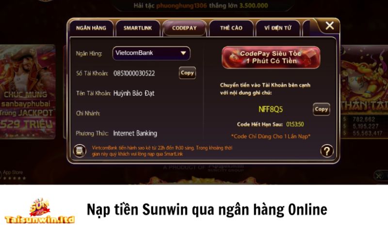 Nạp tiền Sunwin qua ngân hàng Online