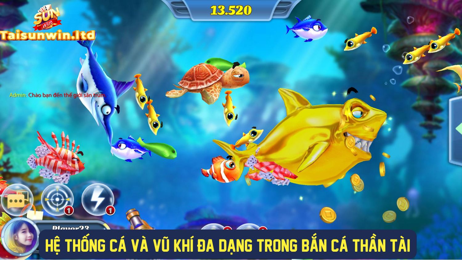 Hệ thống cá và vũ khí đa dạng trong game